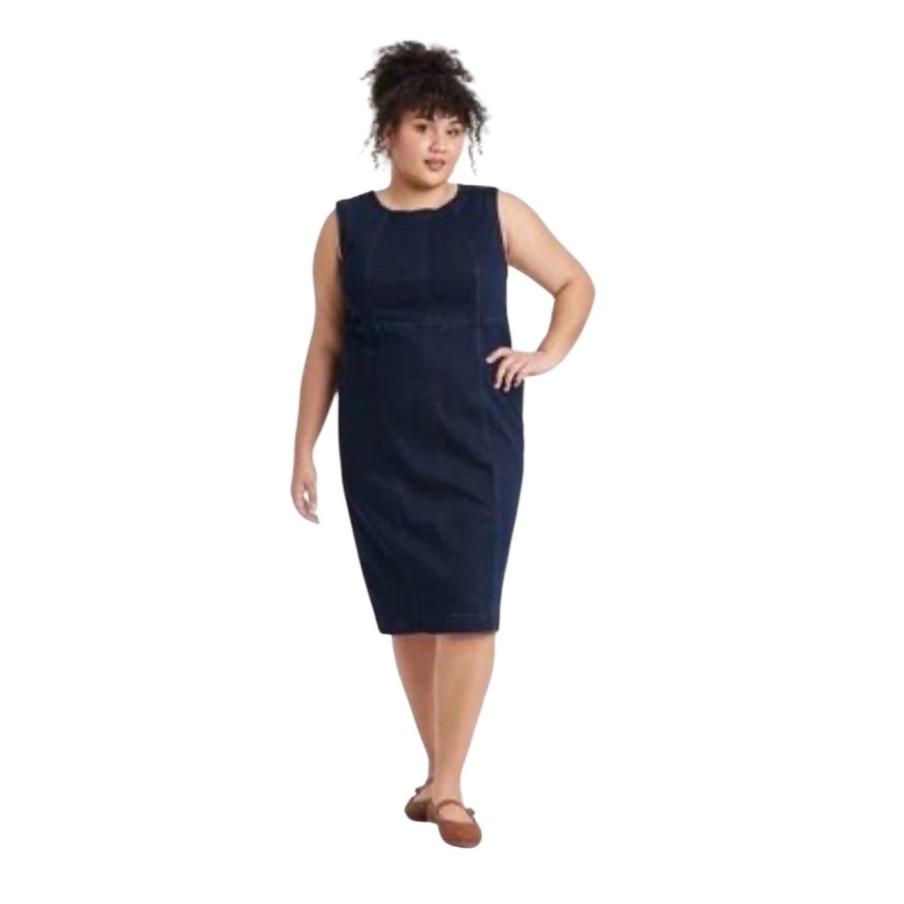 Ava & Viv Womens Dark Wash Denim Sleeveless Sheath Dress Size plus 17 NWT